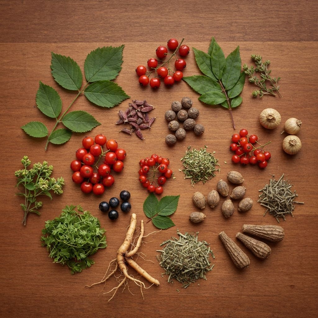 Vielfalt an natürlichen Bergpflanzen und Zutaten